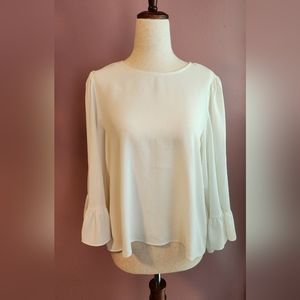 Zara Basic Creme Flutter Long Sleeve Blouse